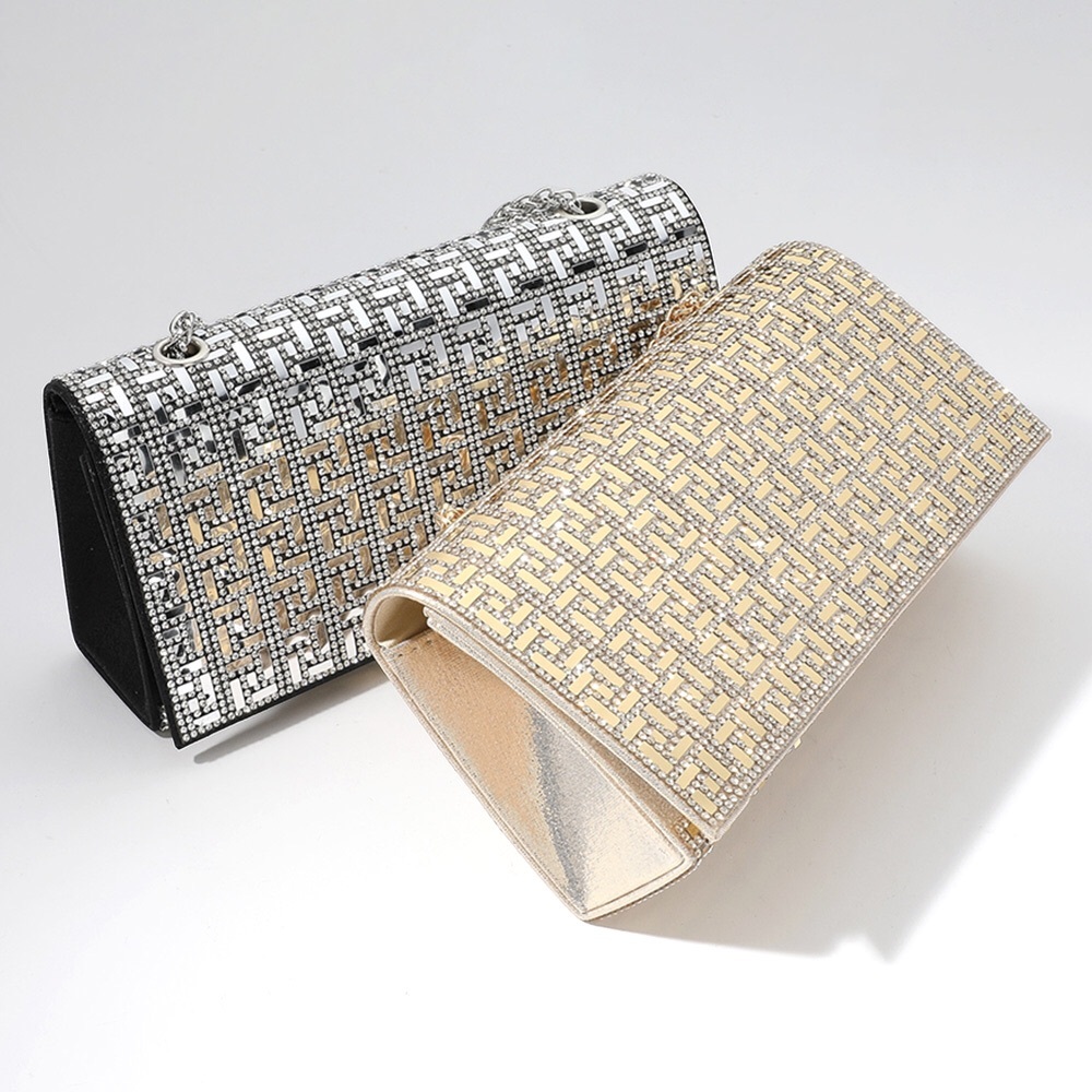 Bling Studded Geometric Pattern Evening Clutch Bag